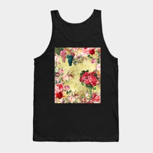 Elegant Vintage flowers and roses garden shabby chic, vintage botanical, pink floral pattern yellow artwork over a T-Shirt Tank Top